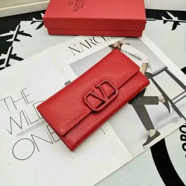 Valentino Leather Continental V Logo Red Wallet