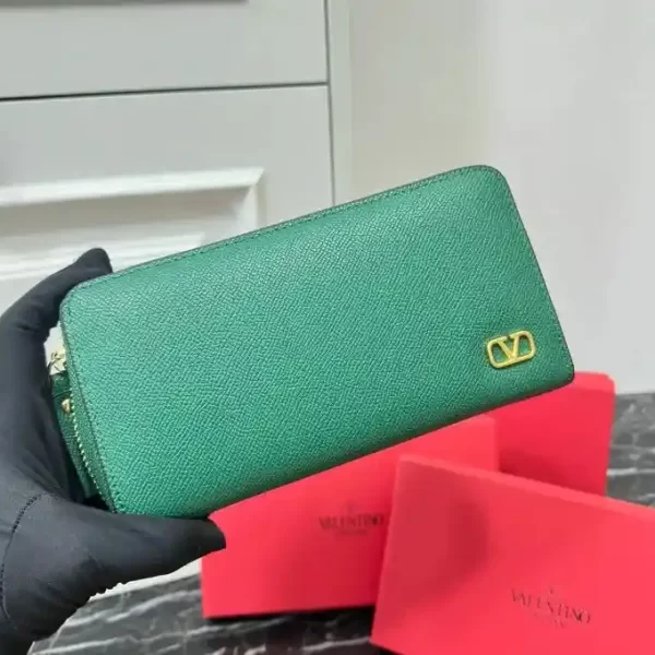 Valentino V Logo Continental Wallet Green Leather Wallet