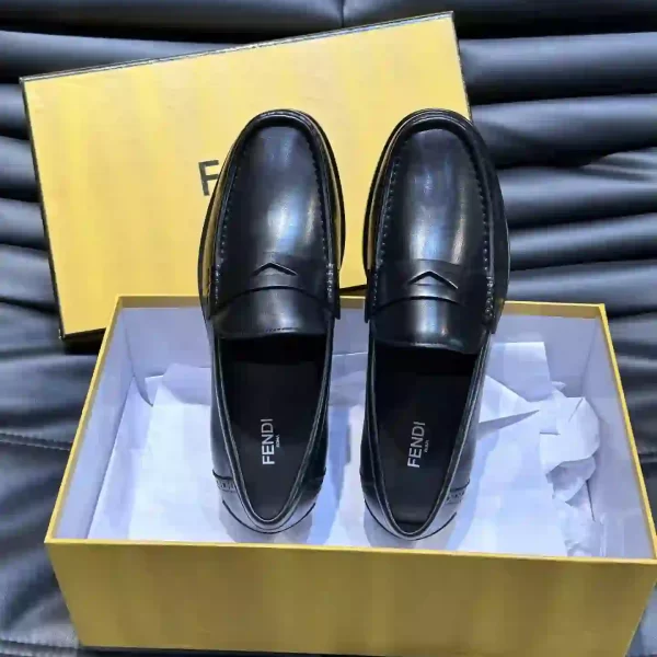 Fendi Black Leather Slip On Loafers Shoes