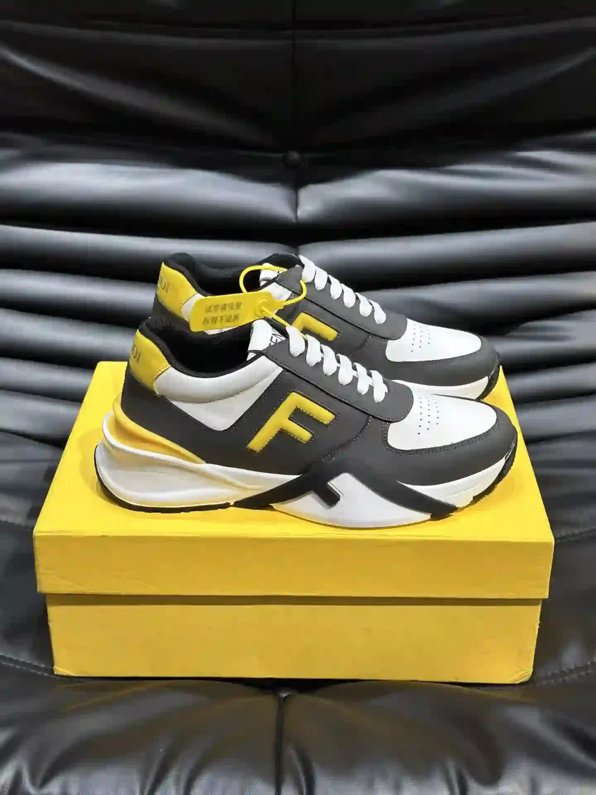 Fendi Men's Yellow And White Trainers Leather Sneakers