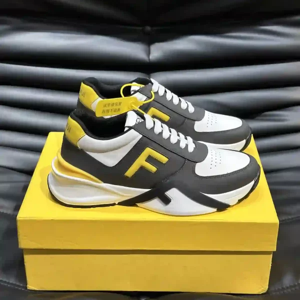 Fendi Men's Yellow And White Trainers Leather Sneakers