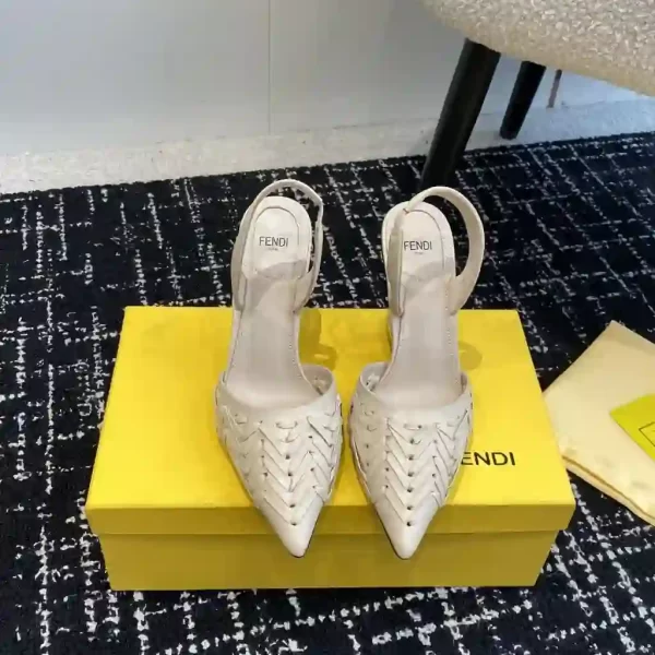 Fendi Slingback Pumps First Women White Leather High-Heeled Shoes