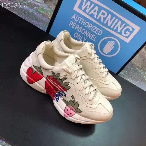 Gucci Apollo Calfskin Strawberry Womens Rhyton Sneakers