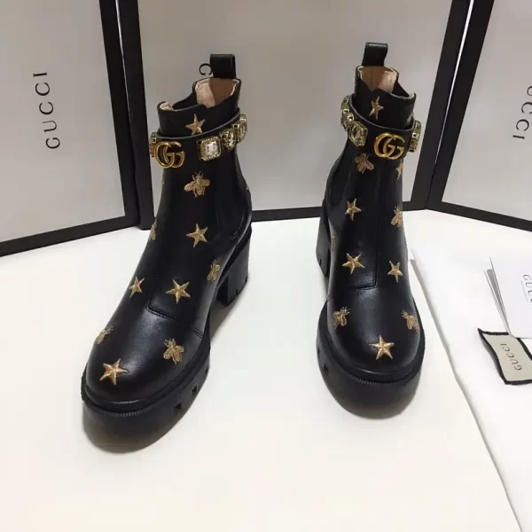 Gucci Leather Bee And Star Embroidered Boots For Women