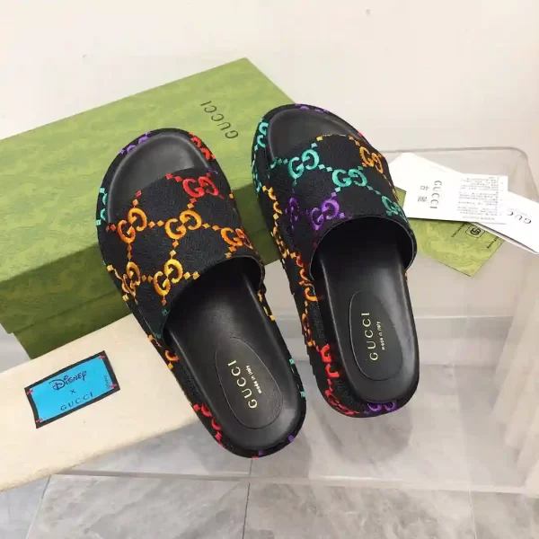 Gucci Multi Color Platform Printed Slide Sandals