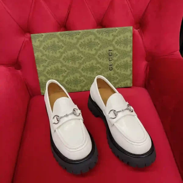 Gucci Sylke Leather Creeper-Style Loafers In White