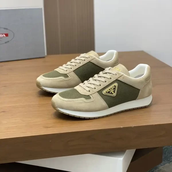 PRADA Downtown Leather Sneakers White And Green