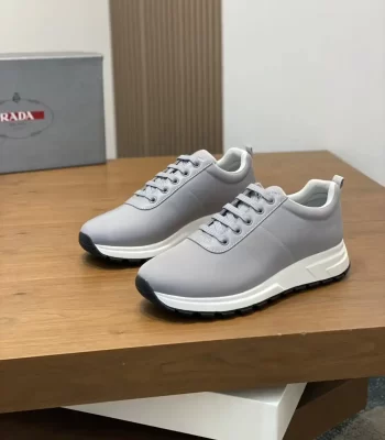 Prada Grey Nylon Logo Print Canvas Fashion Sneakers Shoes