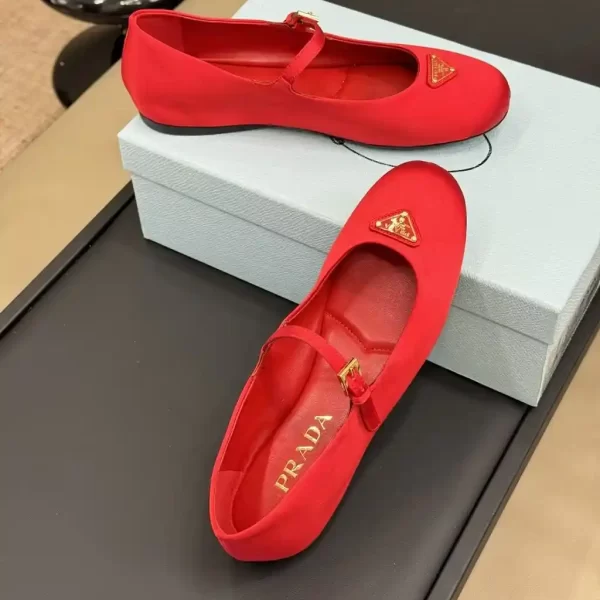 Prada Red Nappa Leather Ballerinas Glow Mary Jane Shoes