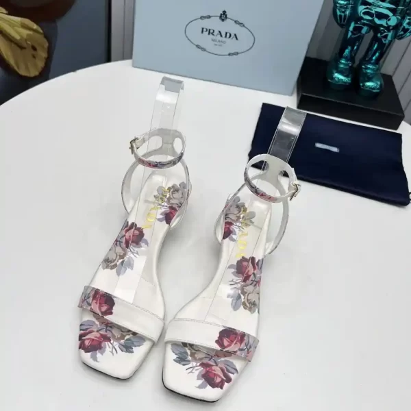 Prada Satin Floral Logo Leather White Sandals For Women