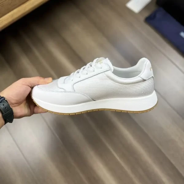 Prada Triangle-Logo Suede Leather White Sneakers